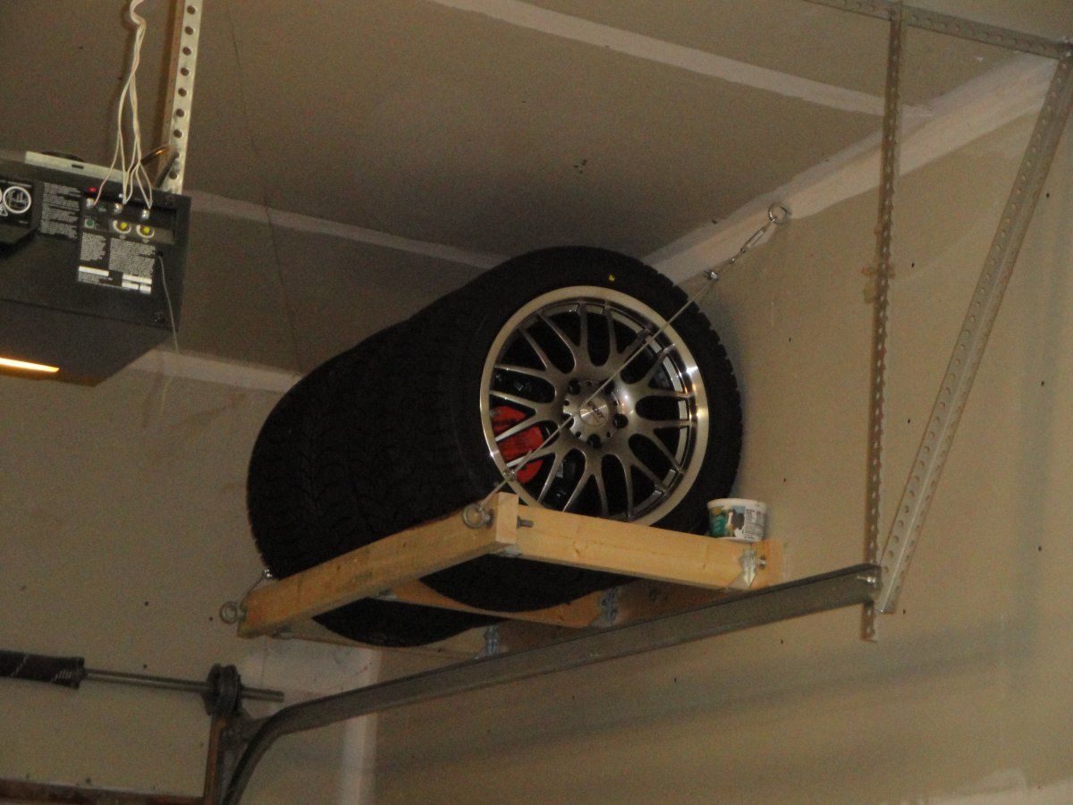 Крепление колес в гараже к потолку