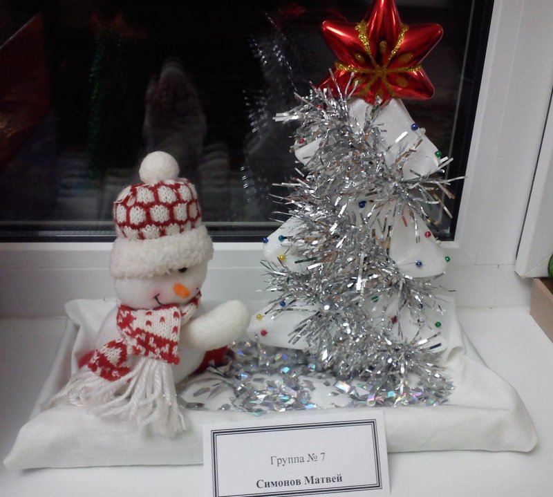 Новогодняя композиция со снеговиком и елкой