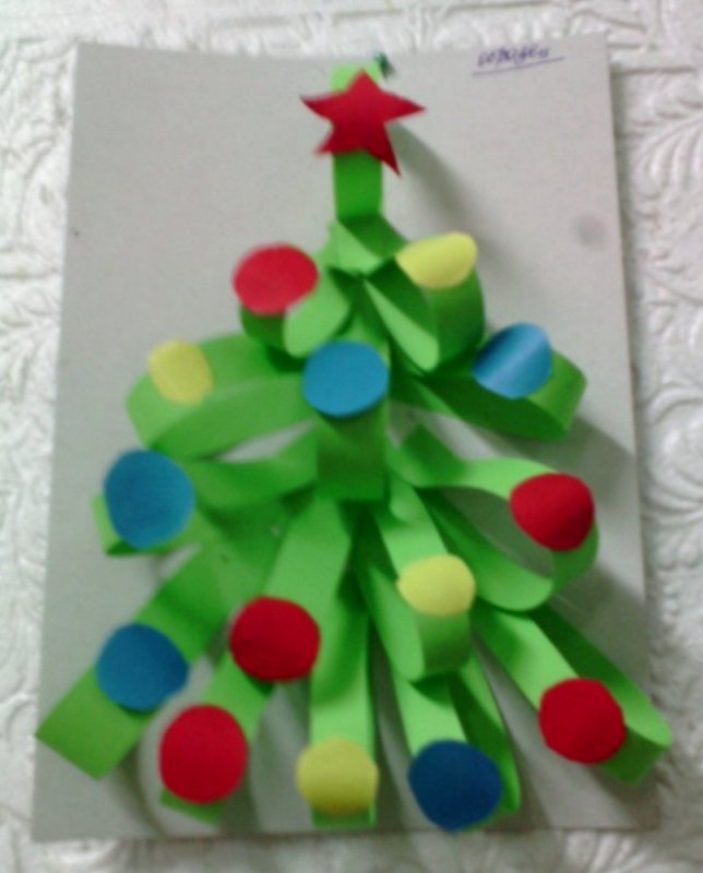 Аппликация Новогодняя елка из цветной бумаги