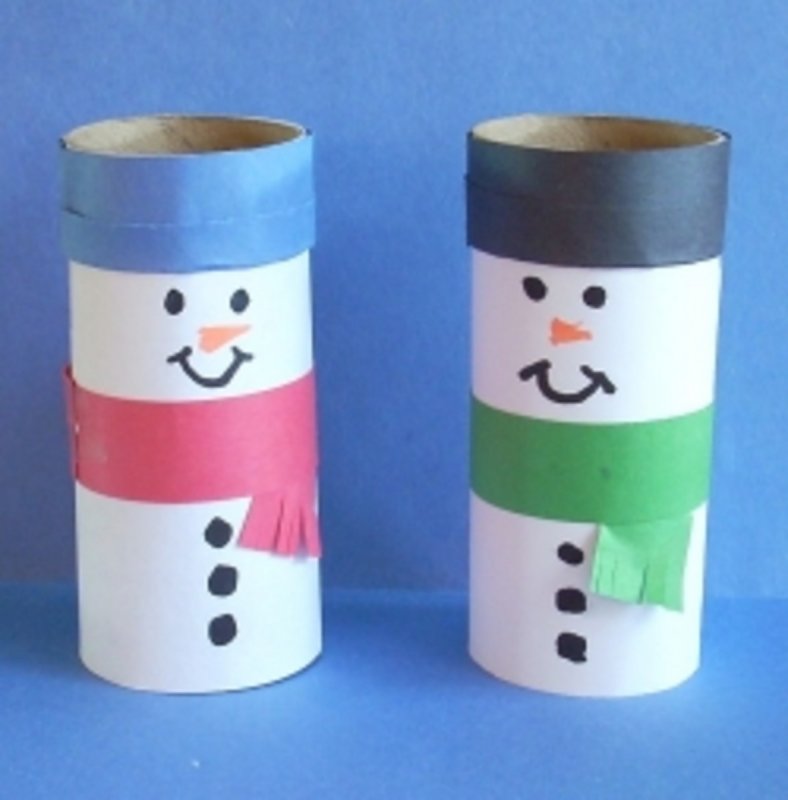 Снеговик из рулончика от туалетной бумаги