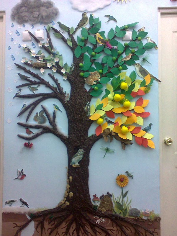 Объемное дерево на стене в детском саду