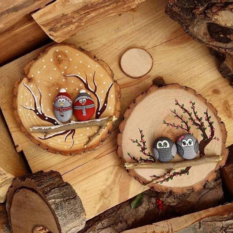 Рисование на спилах дерева для малышей