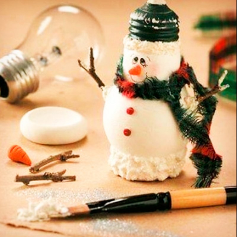 Елочная игрушка Снеговик из лампочки