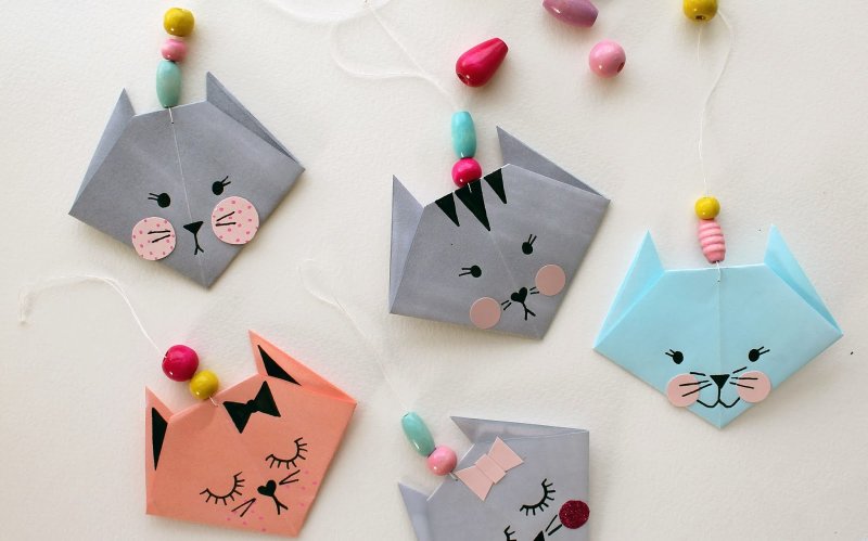 Оригами котёнок из бумаги для детей
