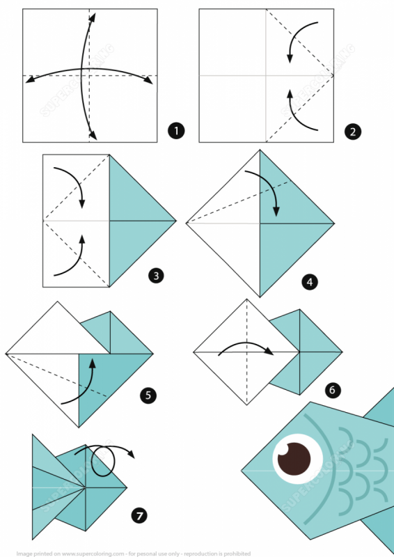 Рыбка из бумаги оригами простая схема
