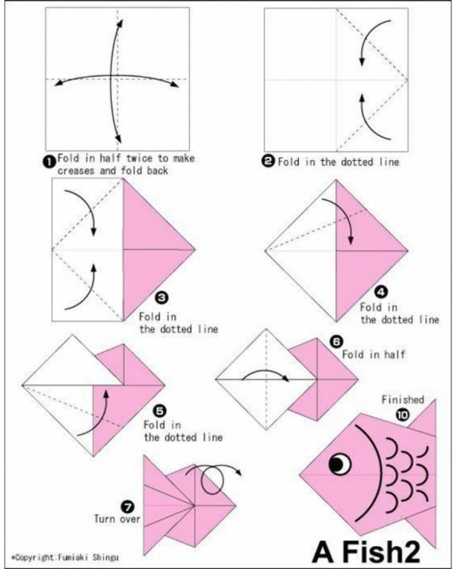 Рыбка оригами из бумаги для детей пошагово