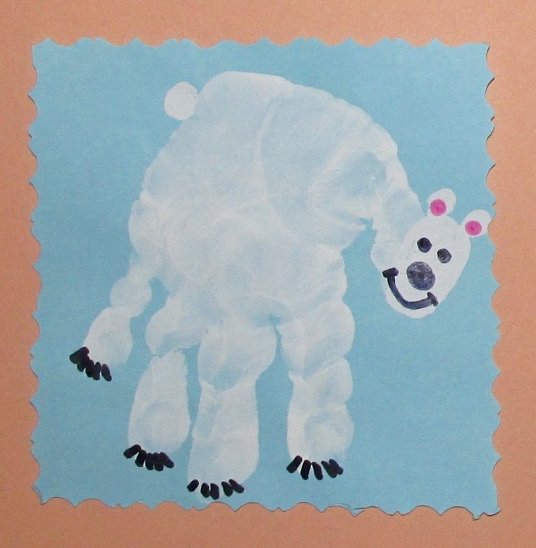 Рисование ладошкой белый медведь