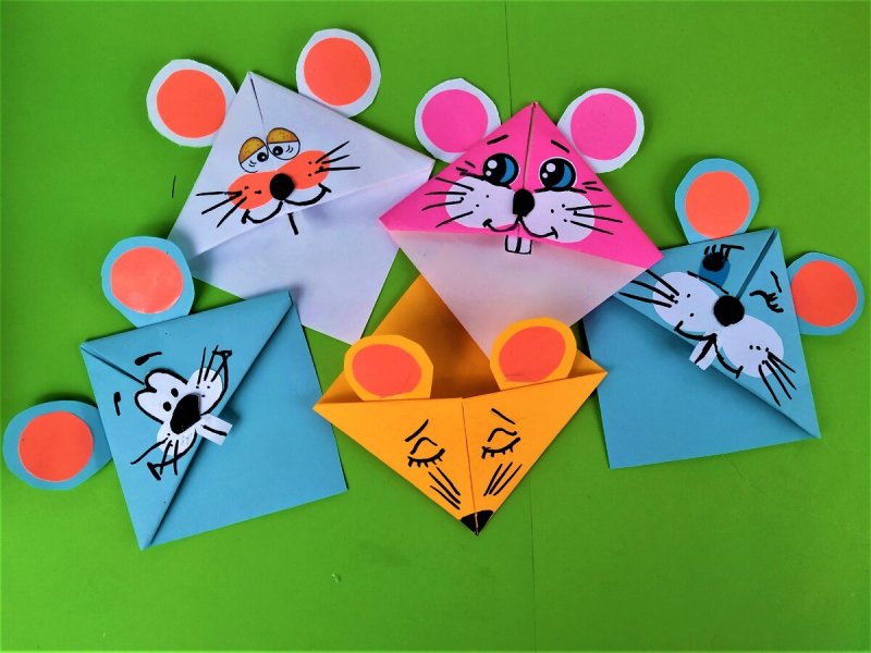 Оригами мышка закладка
