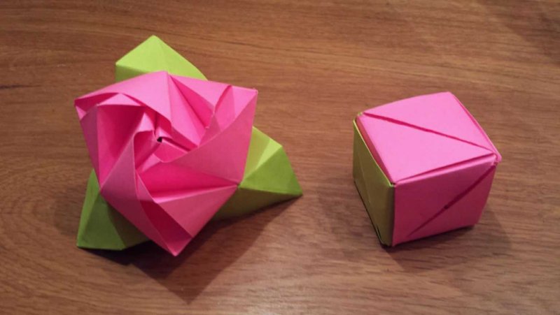 Оригами роза куб