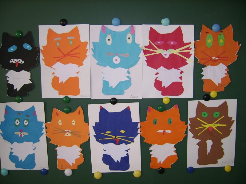 Аппликация кошка из цветной бумаги