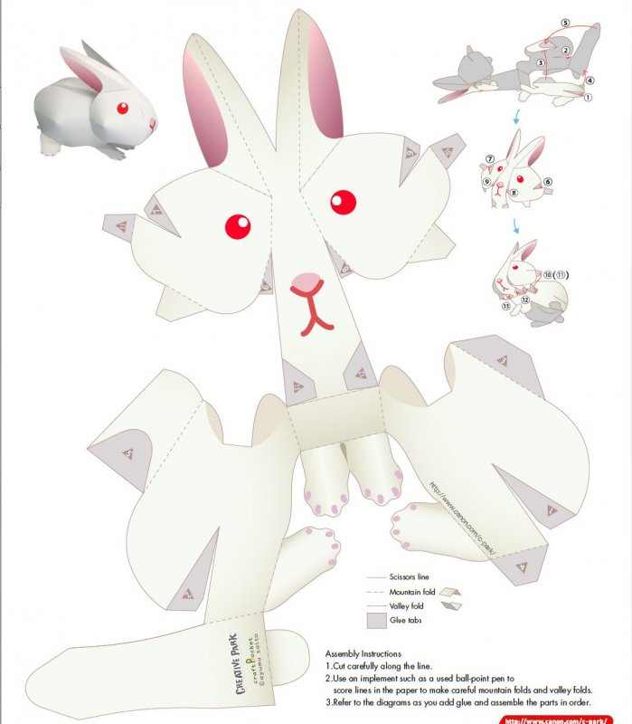 Кролик паперкрафт из бумаги