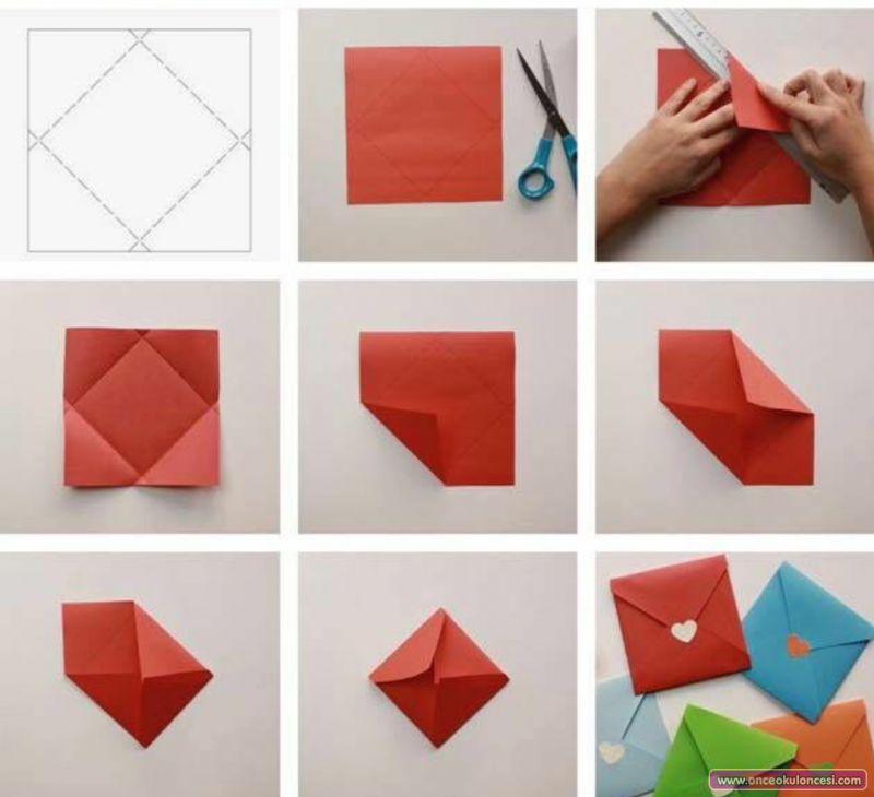 Конвертик оригами из бумаги без клея