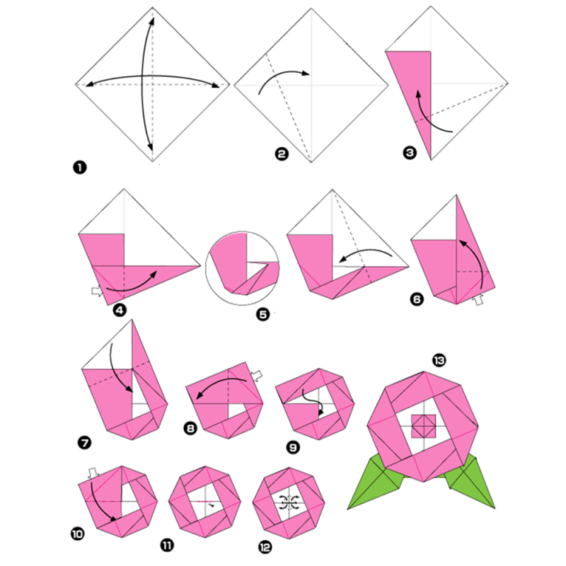 Оригами цветок схема для начинающих пошагово