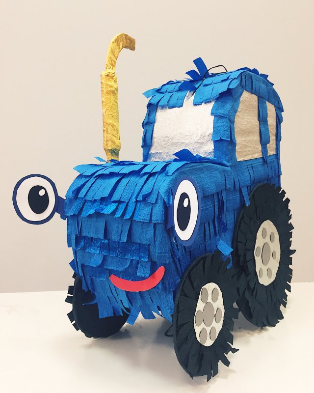 Торт синий трактор с прицепом для мальчика