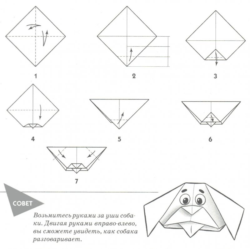 Пошаговая схема оригами собачка