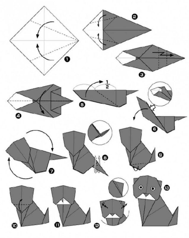 Оригами котик схема