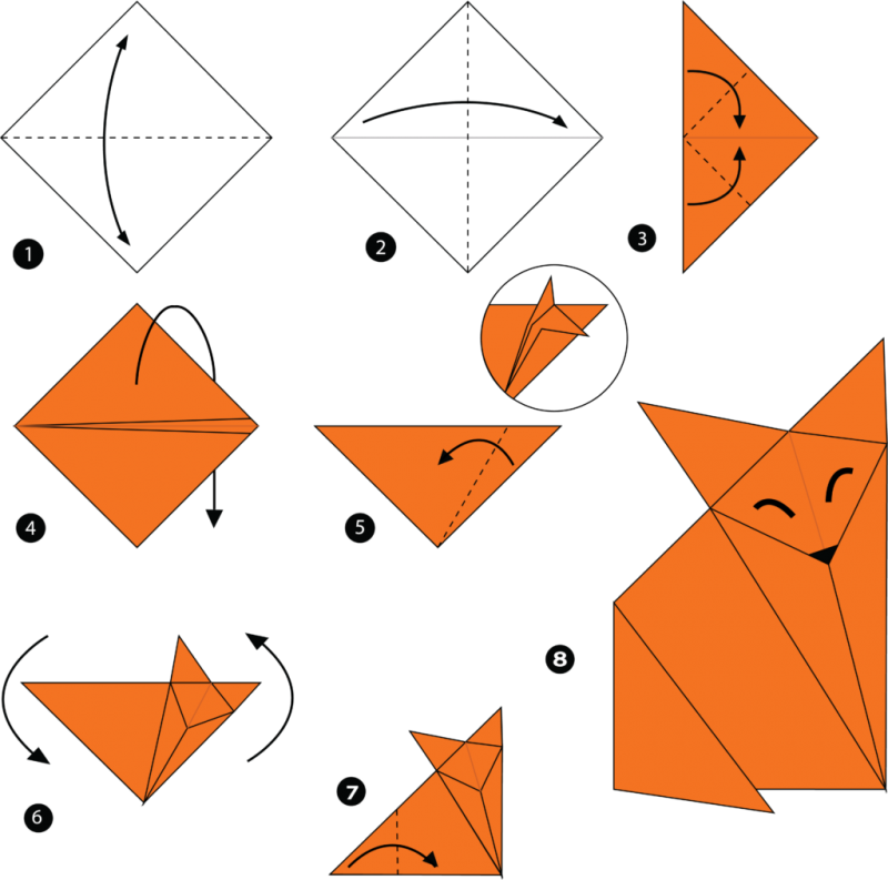 Лисичка оригами из бумаги