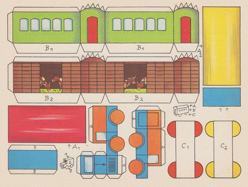 Бумажные поезда двухэтажные