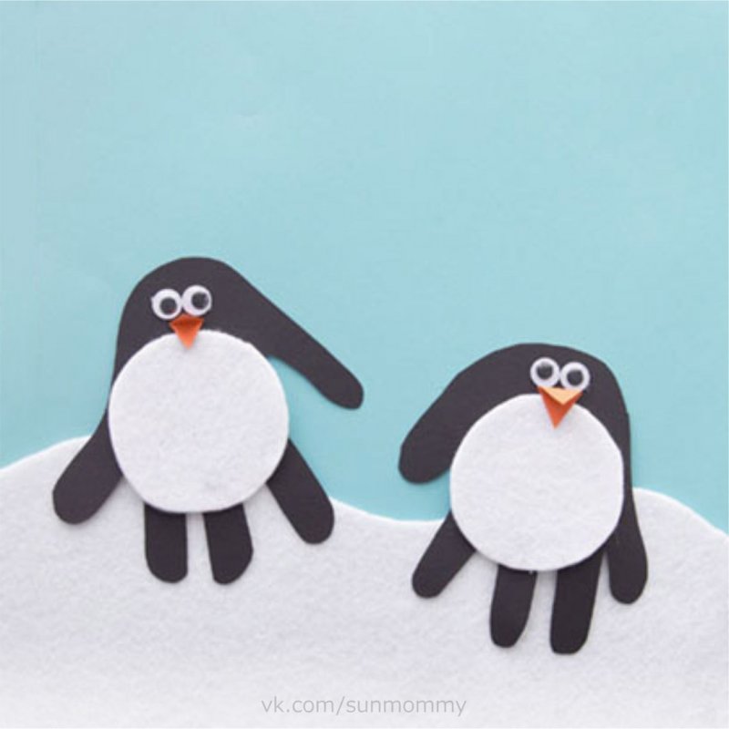 Пингвины из ладошек аппликация