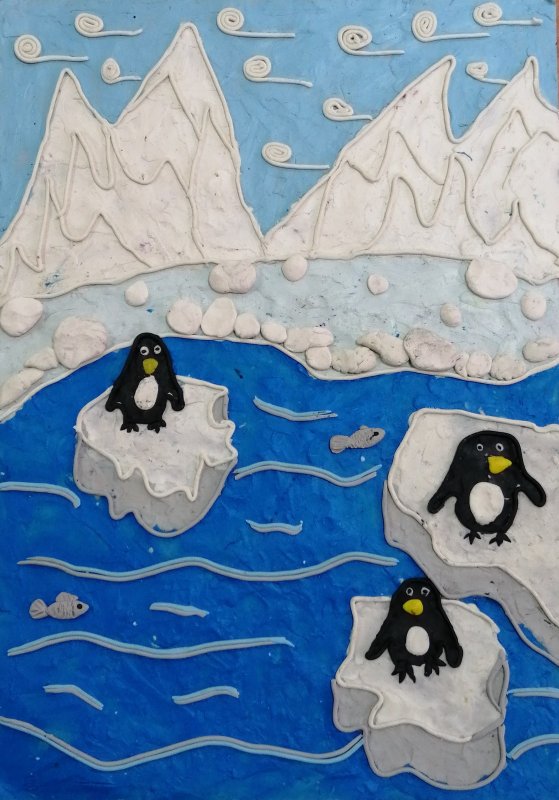 Пластилинография пингвины на льдине