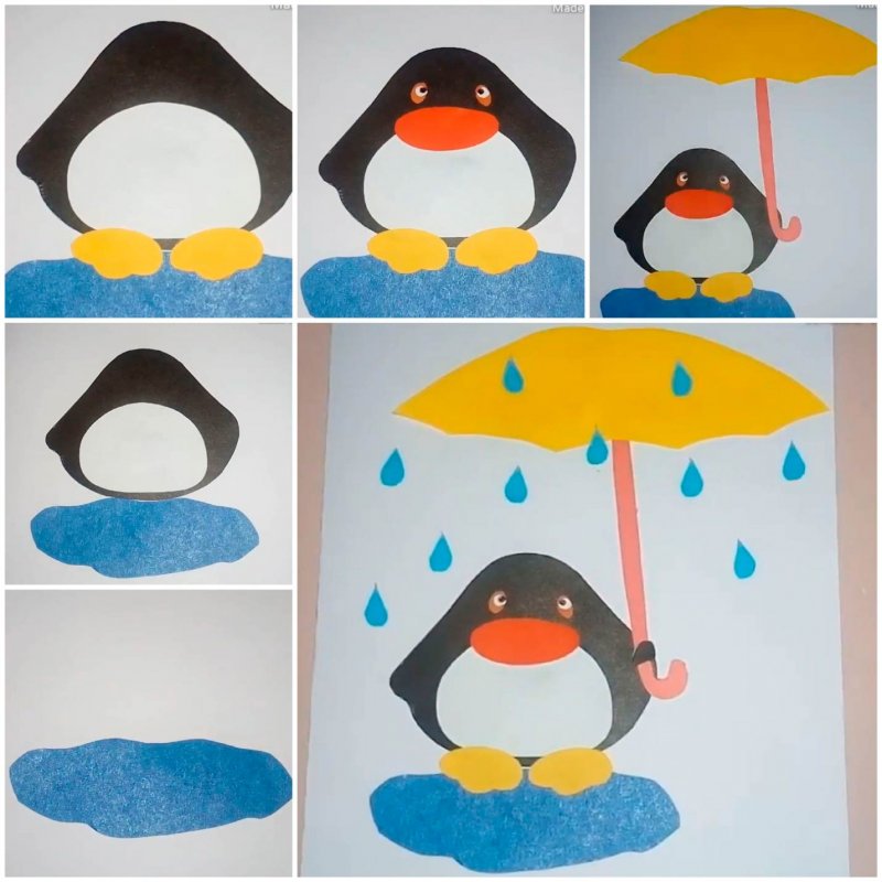 Аппликация Пингвин из цветной бумаги