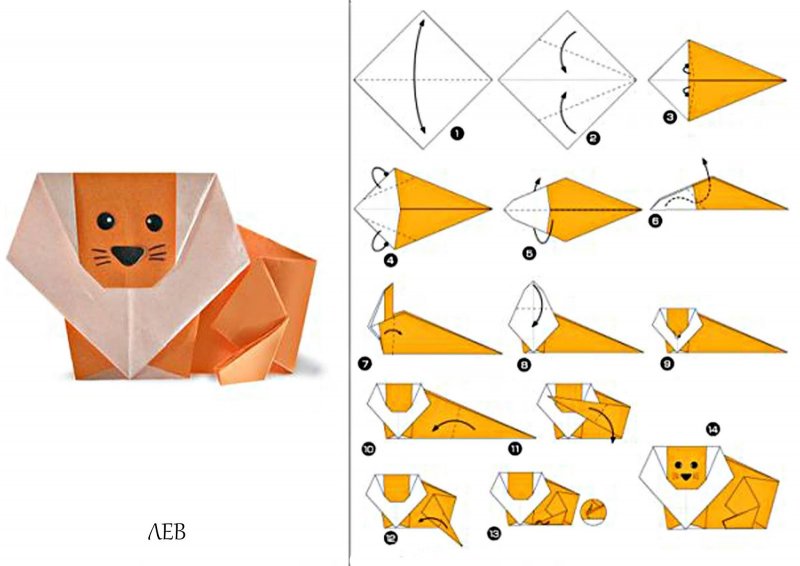 Оригами из бумаги для начинающих пошагово животных
