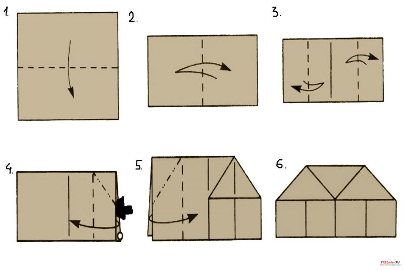 Оригами из бумаги домик схема