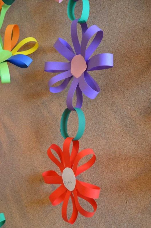 Цветы из полосок цветной бумаги