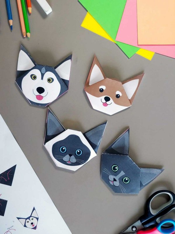 Оригами кошка из бумаги для детей
