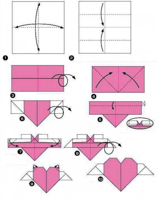 Сердечко оригами из бумаги схема для детей поэтапно