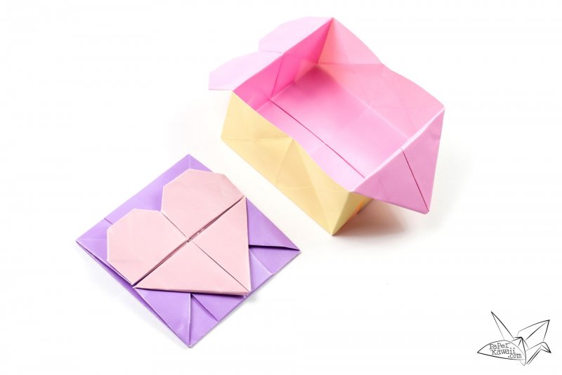 Оригами коробочка с крышкой для подарка из бумаги
