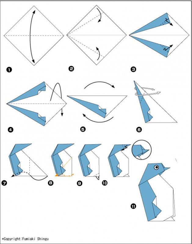 Оригами Пингвин для детей 5-6 лет схемы пошаговые