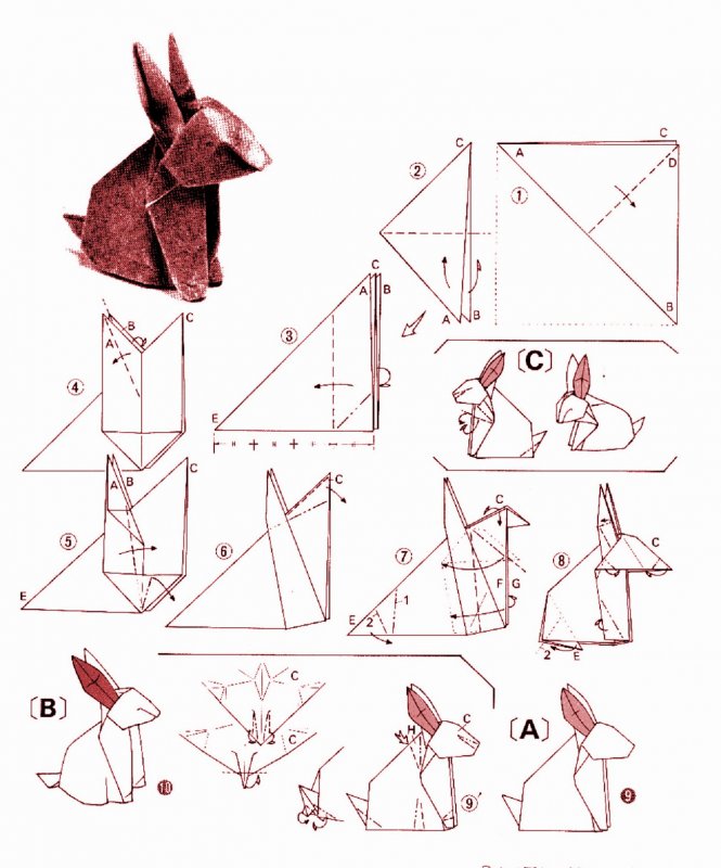 Кролик из бумаги оригами пошагово