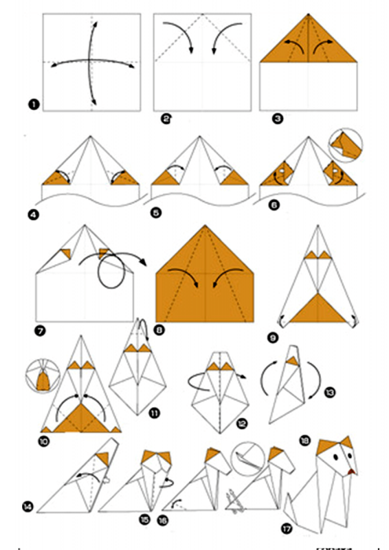 Оригами из бумаги для детей собачка пошагово