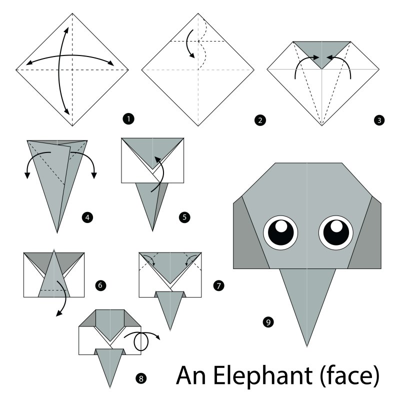 Оригами из бумаги слон схема для начинающих