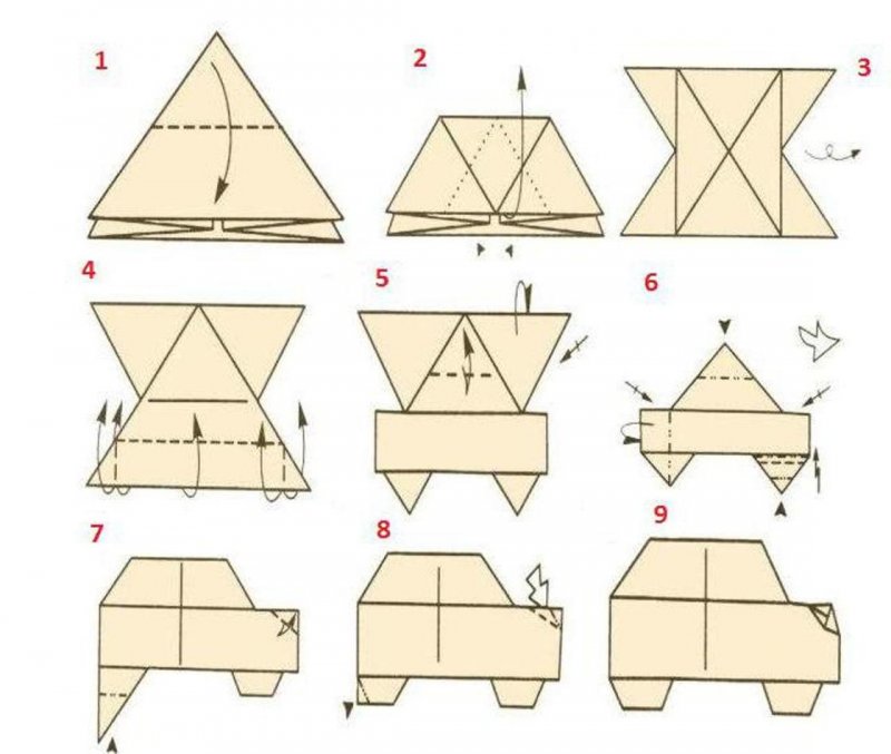 Машина оригами из бумаги для детей схема