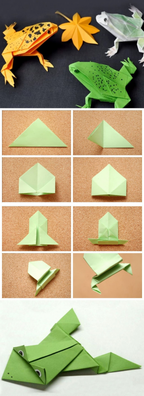 Лягушка оригами из бумаги прыгающая