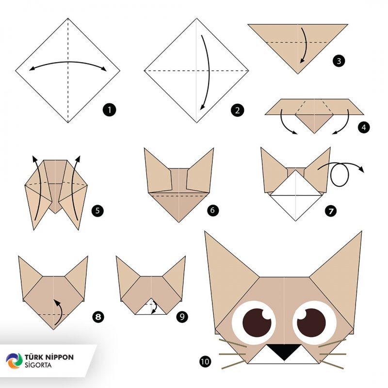 Оригами котенок пошаговая инструкция для детей