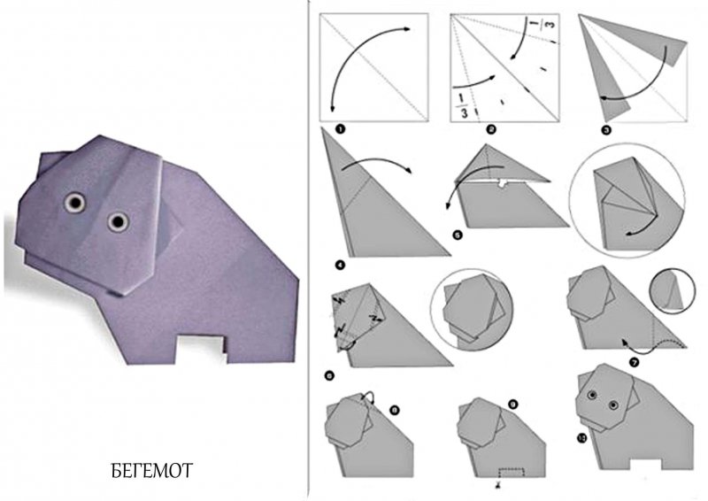 Оригами Бегемот схема