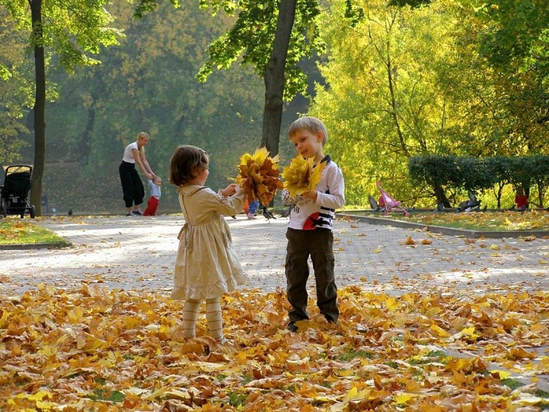 Дети в парке осенью