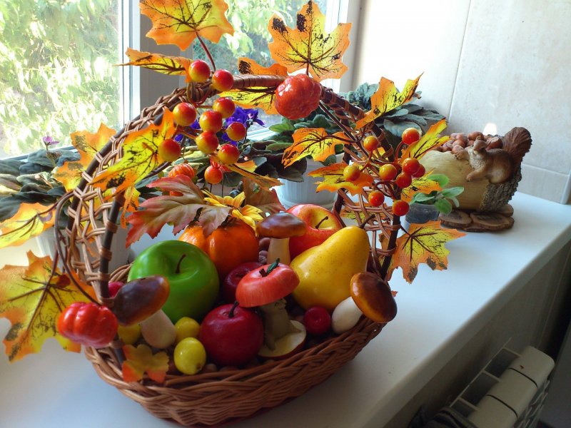 Осенние композиции из цветов и овощей