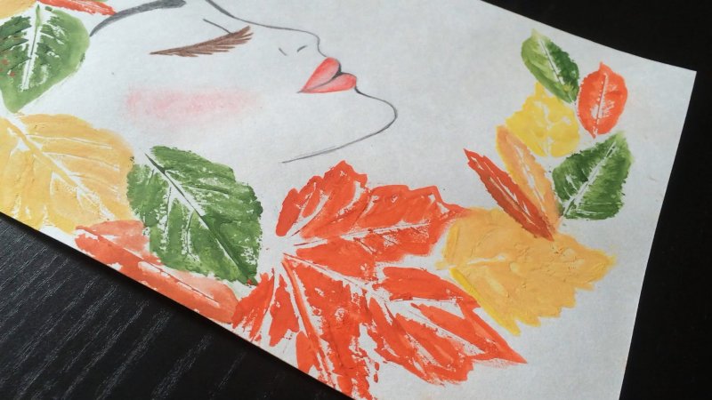 Рисование отпечатками листьев