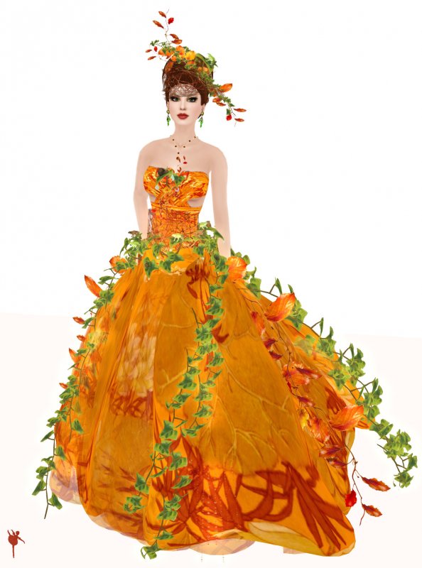 Девушка в платье из осенних листьев