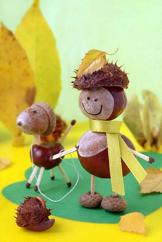 Поделки из каштанов и желудей для детей на тему осень