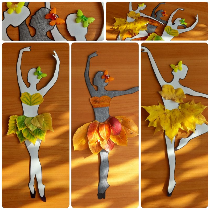 Аппликация балерина из осенних листьев