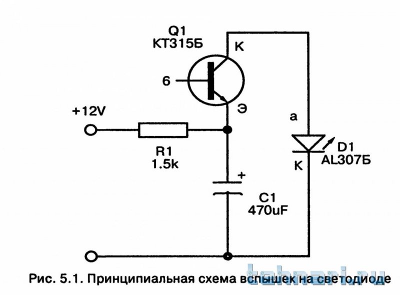 Схема мигающий светодиод на 1 транзисторе