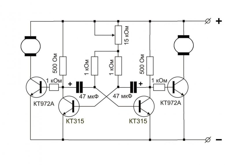 Схема мультивибратора с регулировкой частоты на транзисторах