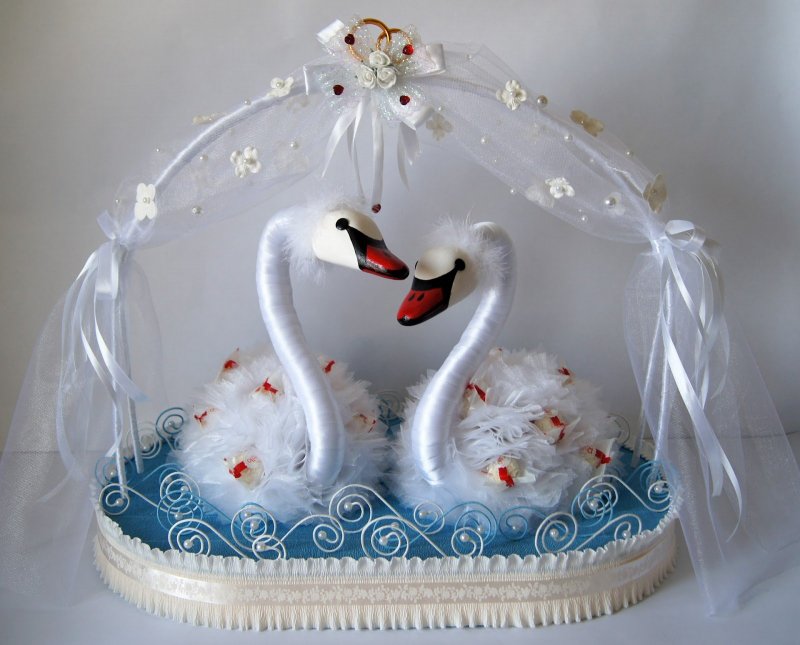 Украшение торта для свадьбы лебеди
