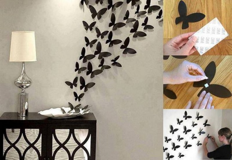 Украшение стены бабочками из бумаги