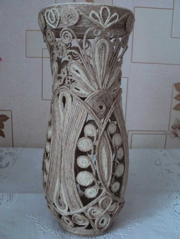 Декор вазы из джута